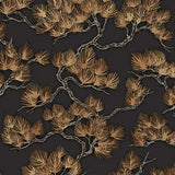 Dutch wallcoverings behang pine tree zwart en goudkleurig