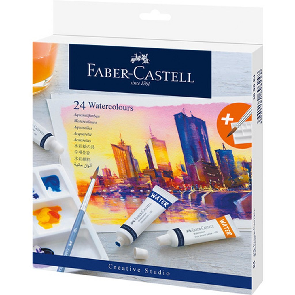 Faber castell fc-169624 aquarelverf 24 tubes + mengpalet en penseel