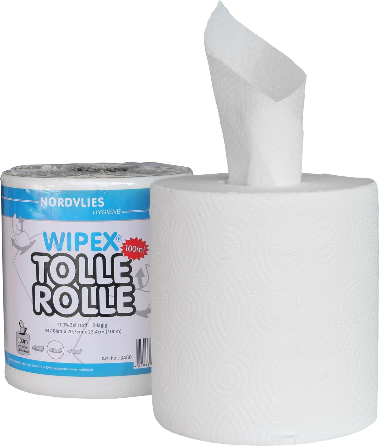 Nordvlies poetspapier wipex tolle rolle towel white 100m wipex great roller