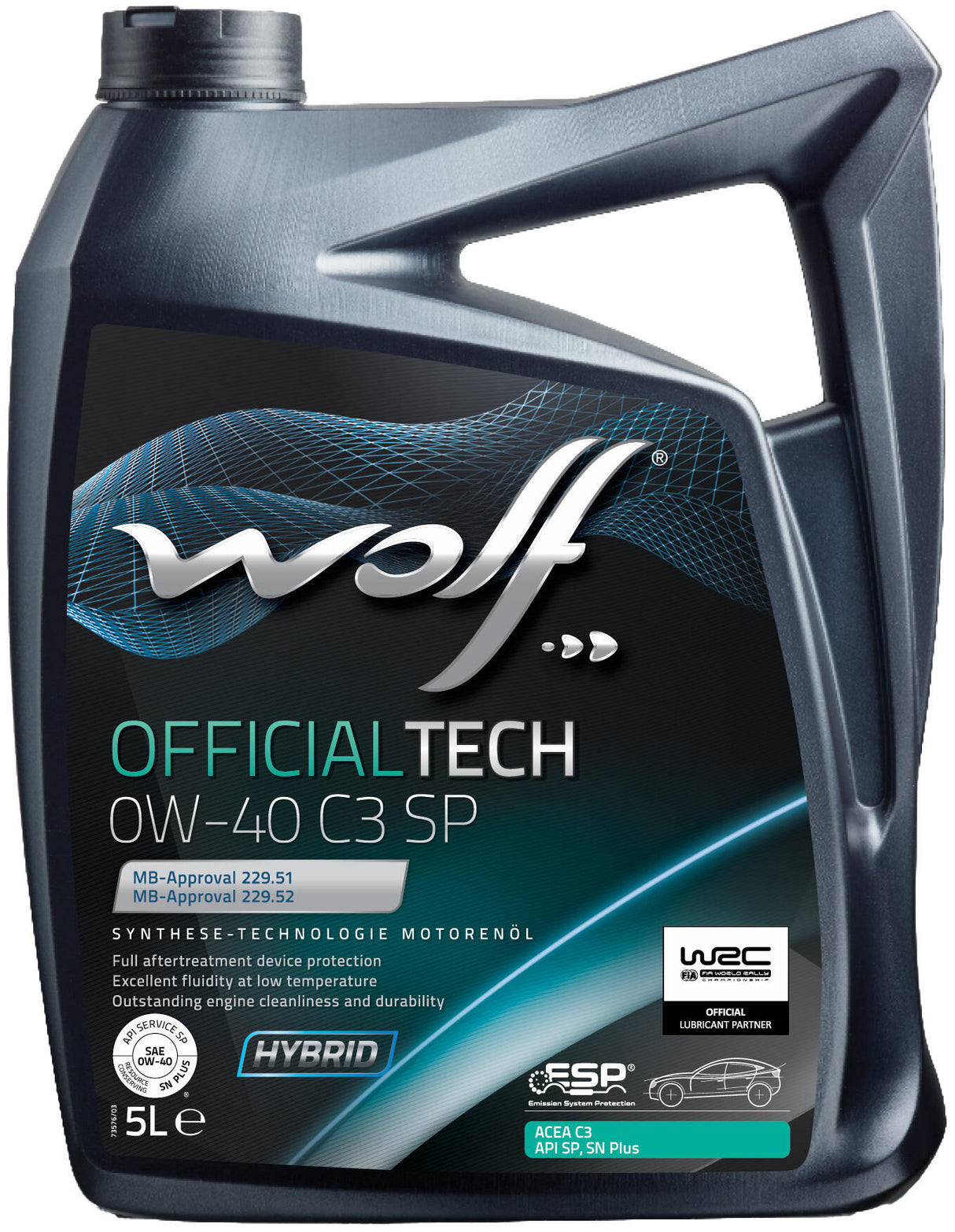 Wolf motorolie officialtech c3 sp . motoroil 0w40 5l off.tech c3 sp