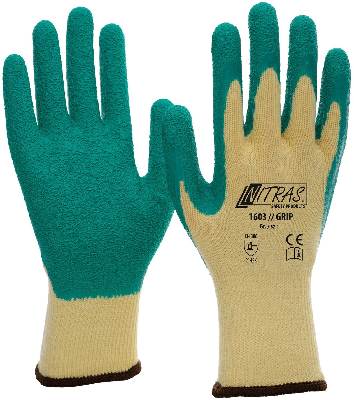 Nitras safety nitras latexhandschoen grip latex glove size 11 grip green yellow