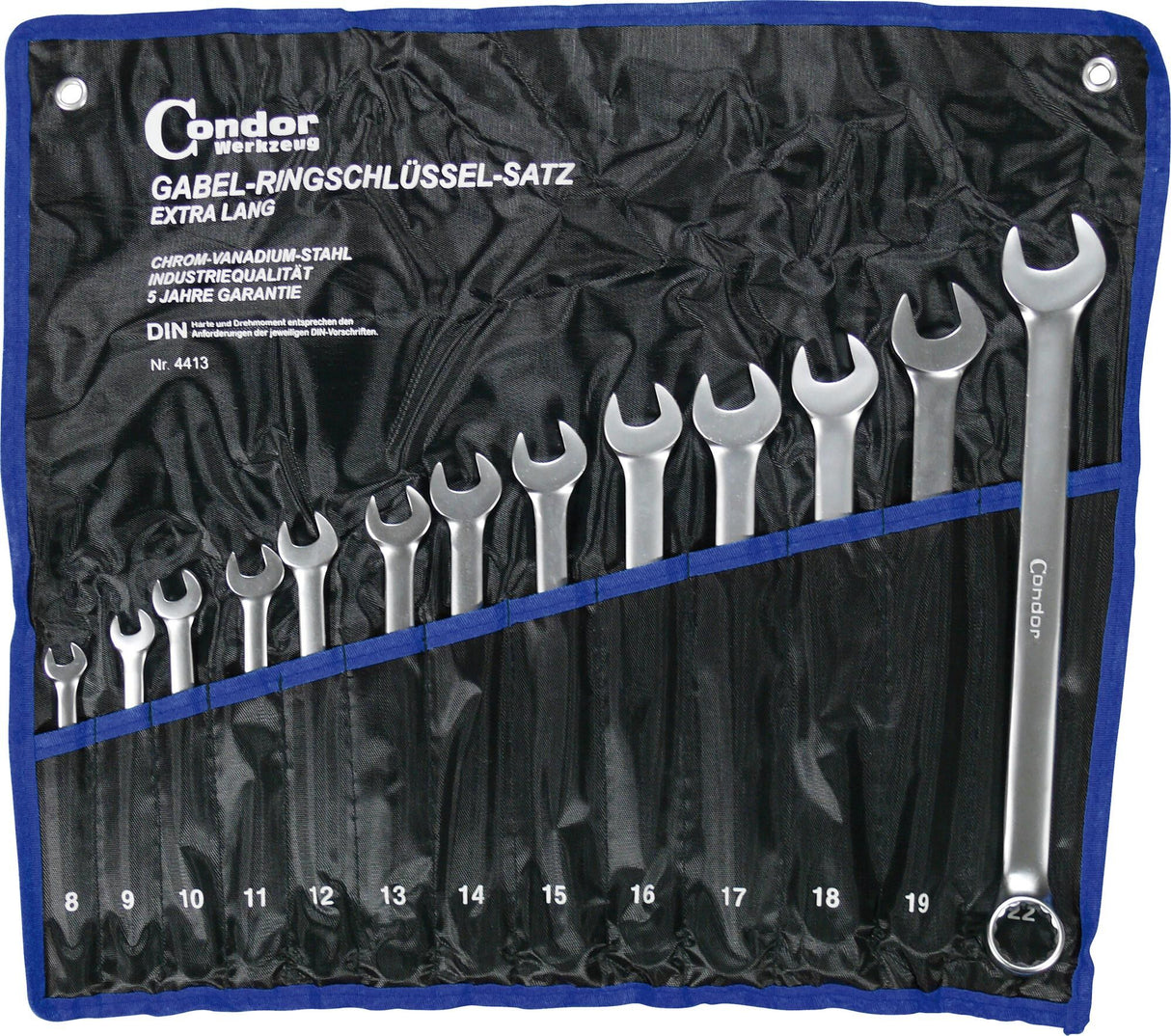 Condor ringsteeksleutelset 4413 vorkringsleutelset 8-22mm super lang