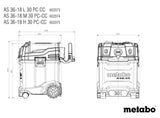 Metabo nat droog stofzuiger as 36-18 l 30 pc-cc . battery vacuum cleaner me as 36-18 l30 pc-cc