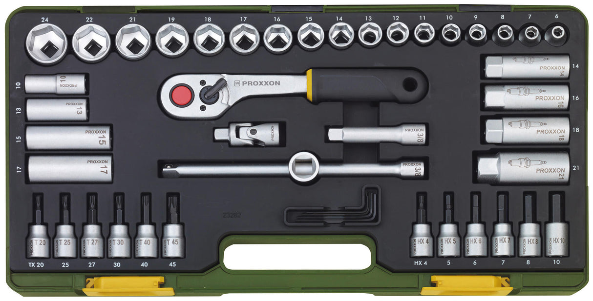 Proxxon dopsleutel set wrench set 3 8 44pcs with club ratchet