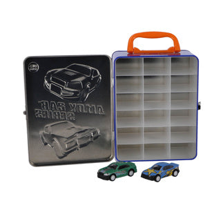 Rapid wheels opbergbox metaal met 2 diecast freewheel auto's