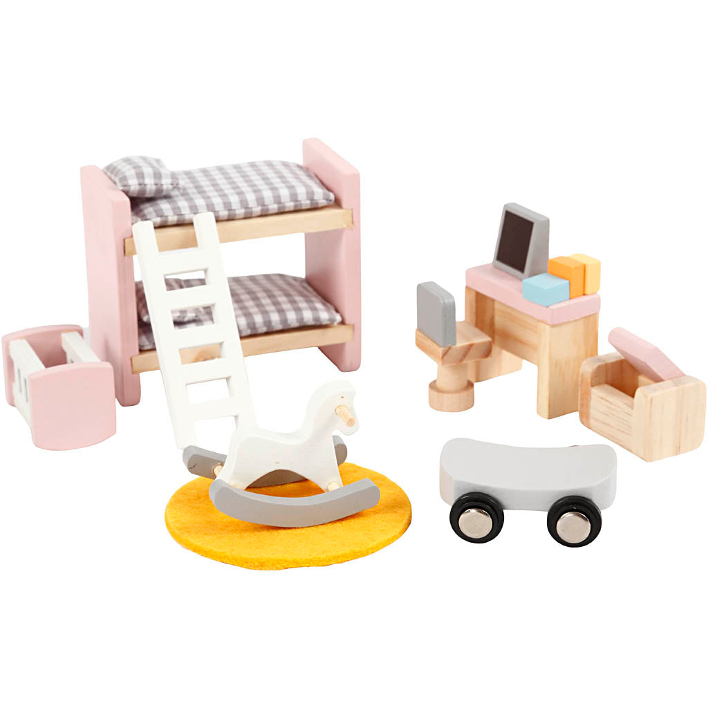 Viga meubilair voor poppenhuis, de kinderkamer, afm 2x2x7,5 cm, 8 onderdelen 1 set