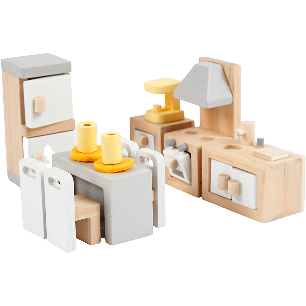 Viga meubilair voor poppenhuis, keuken, afm 2x2x7,5 cm, 9 onderdelen 1 set