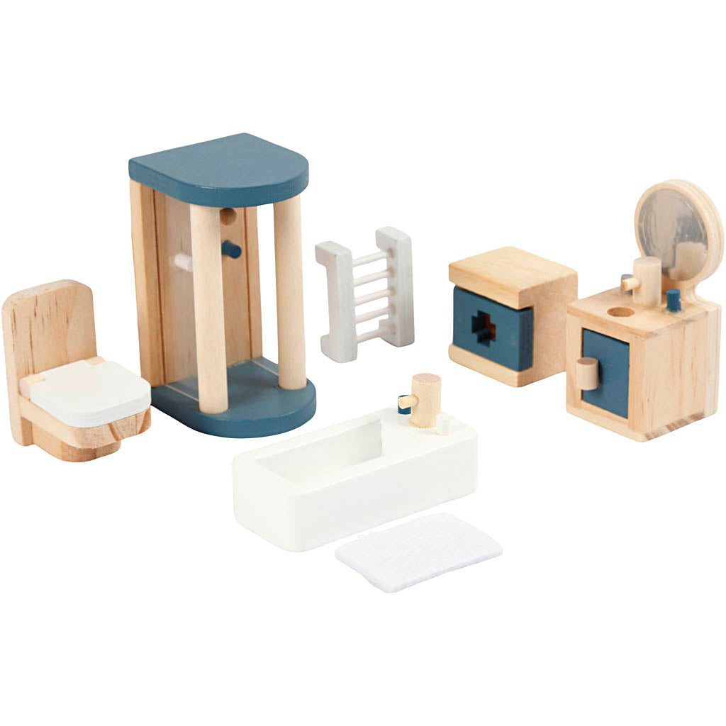 Viga meubilair voor poppenhuis, badkamer, afm 2x2x7,5 cm, 7 onderdelen 1 set