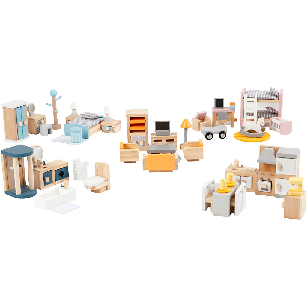 Viga meubilair voor poppenhuis, afm 2x2x7,5 cm, 40 onderdelen 1 set