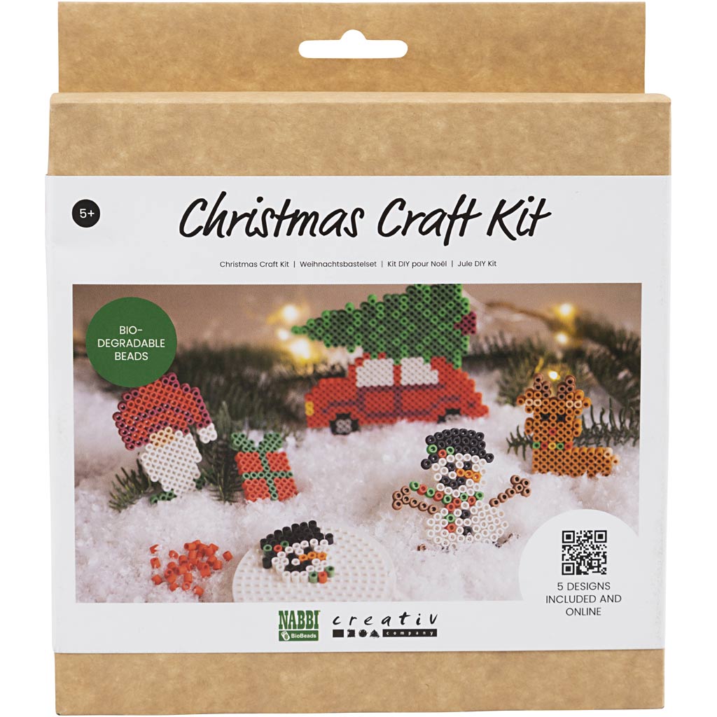 Nabbi hobbyset biobeads , kerstauto, rendier, sneeuwpop, elf en cadeau, 1 doos