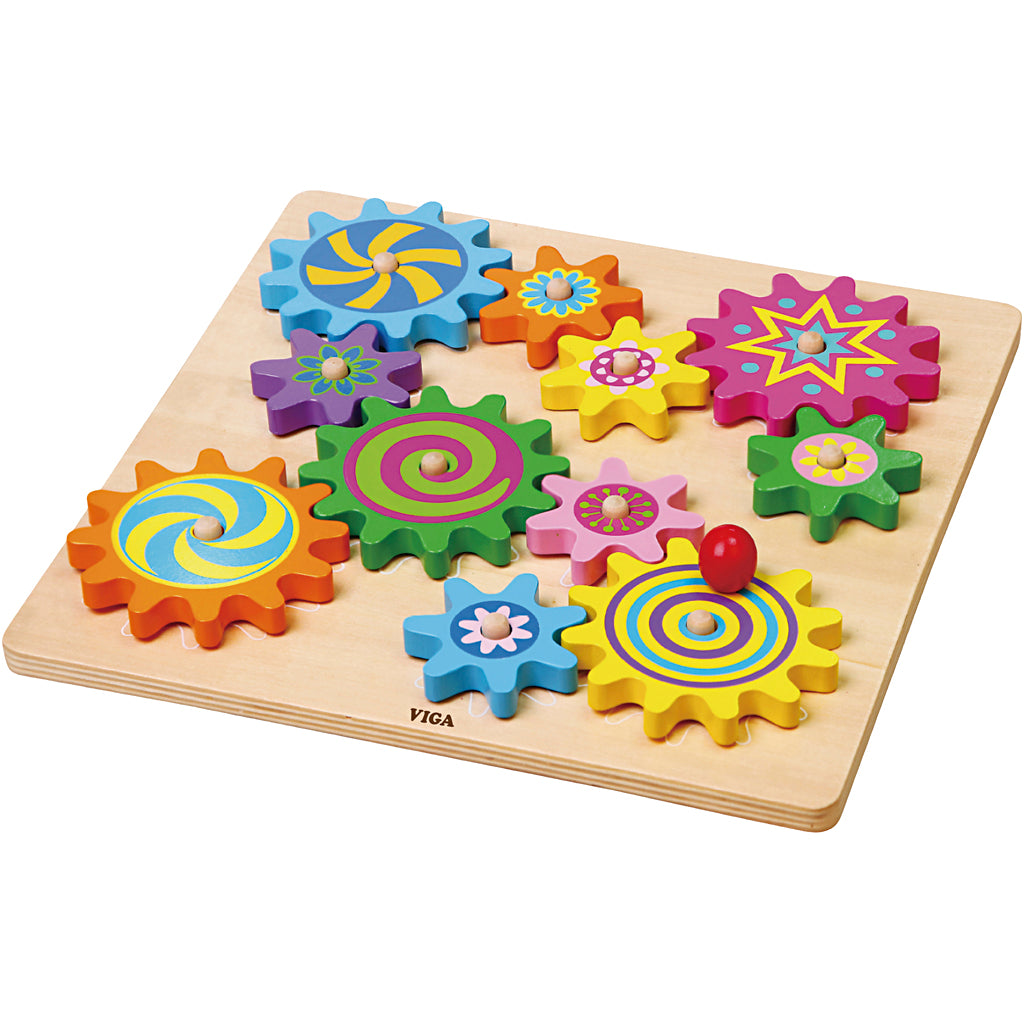 Viga houten tandwielen activiteit speelgoed, afm 30x30 cm, 1 stuk