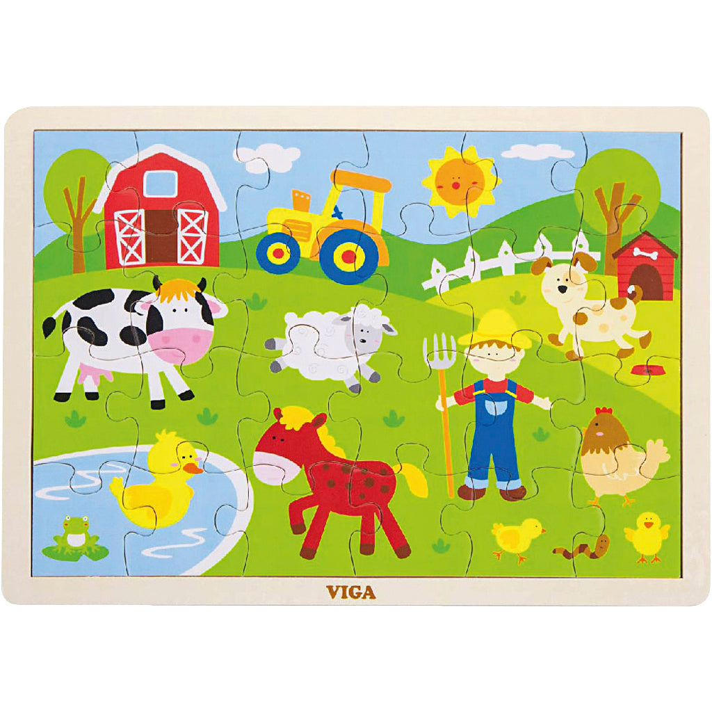 Viga houten legpuzzels, boerderijdieren, afm 30x22,5 cm, 24 delen, 1 stuk