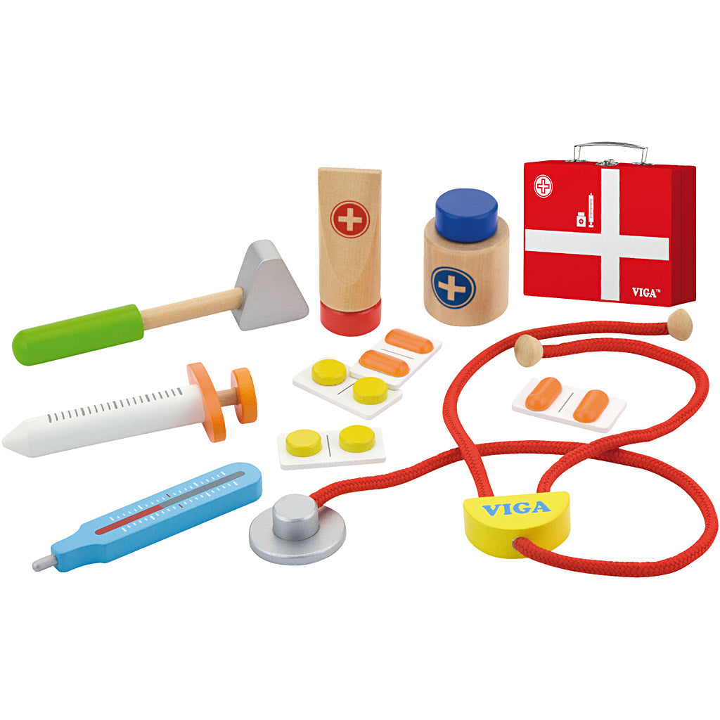 Viga houten doktersspeelset, 11 onderdelen 1 set