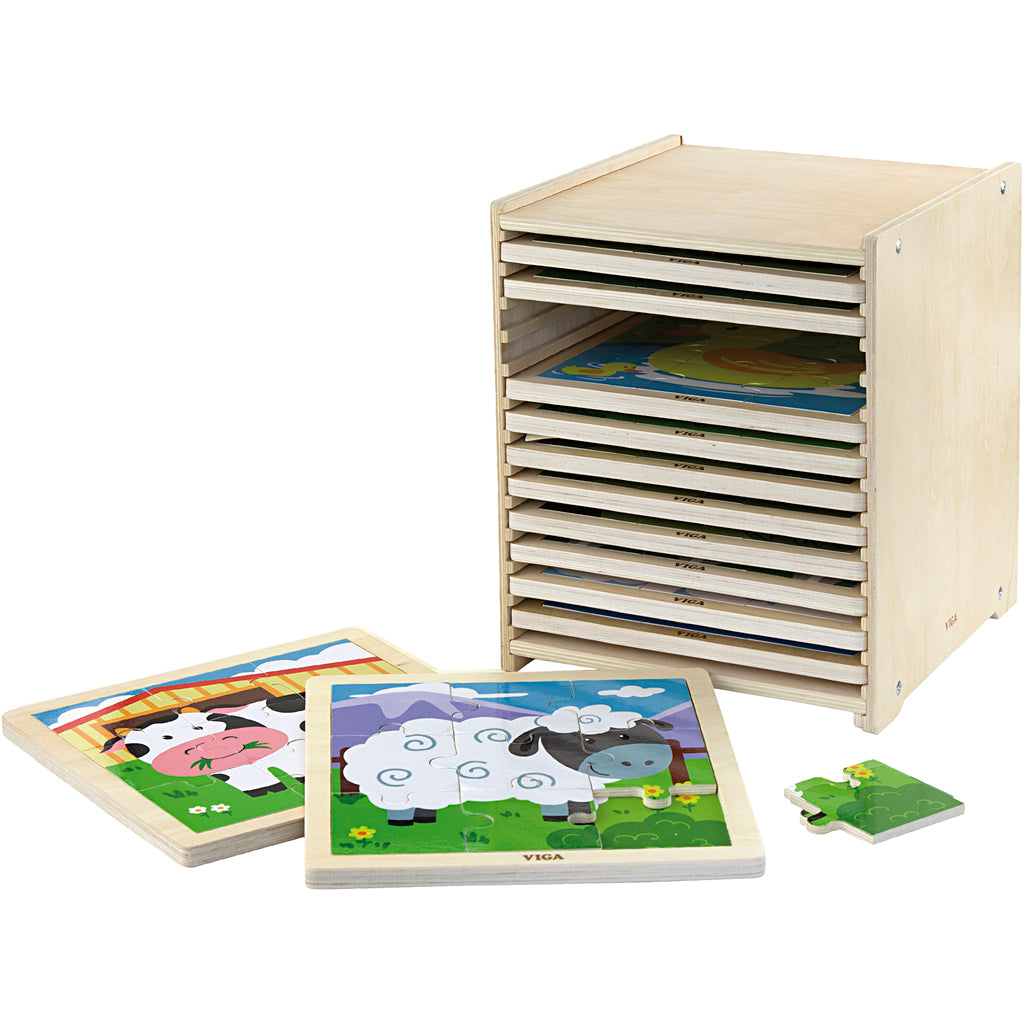 Viga puzzelrek met 12 puzzels, afm 23x27,5x23,5 cm, 12x9 delen, 12 onderdelen 1 set