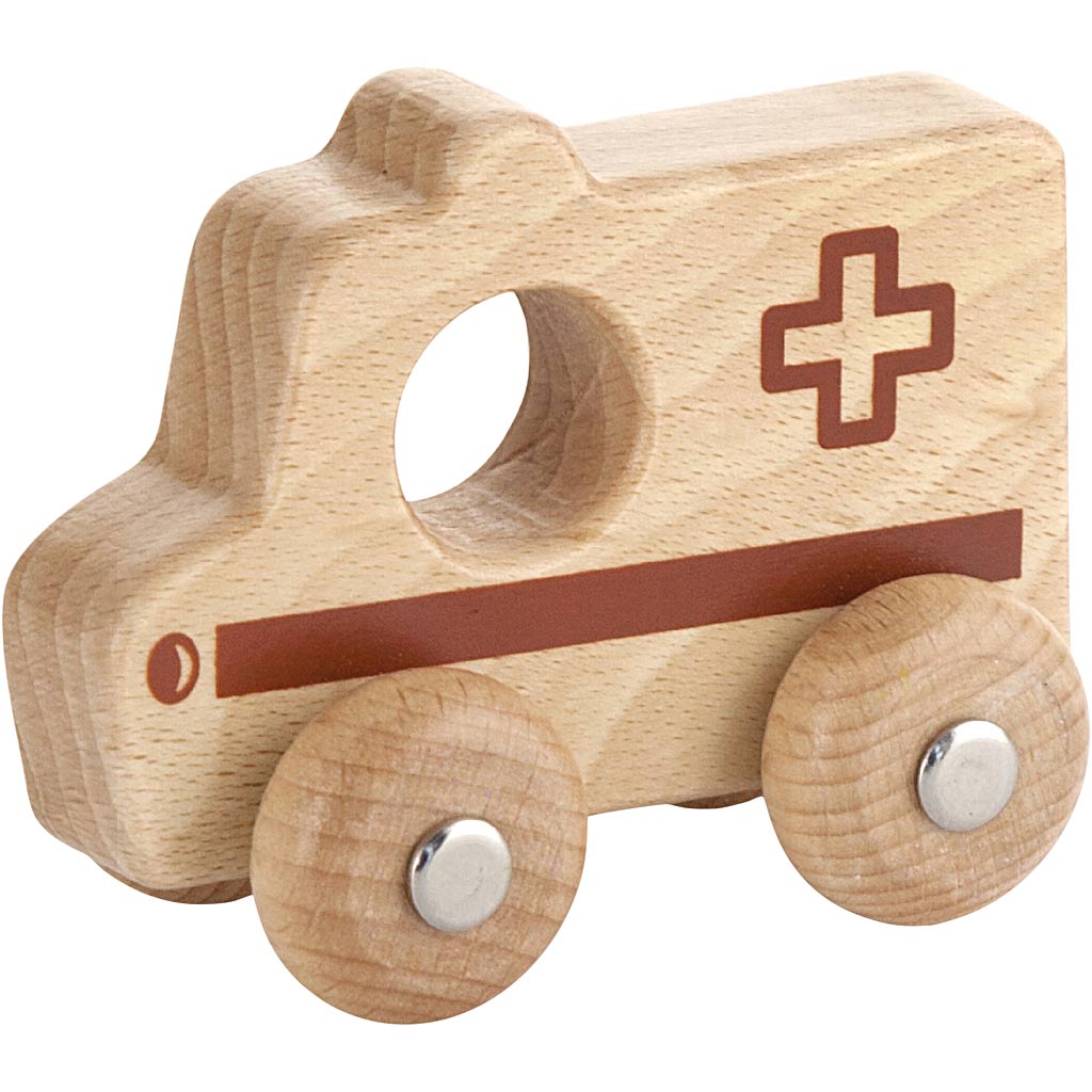 Viga houten auto, ambulance, h: 4,2 cm, l: 9 cm, b: 7,5 cm, 1 stuk