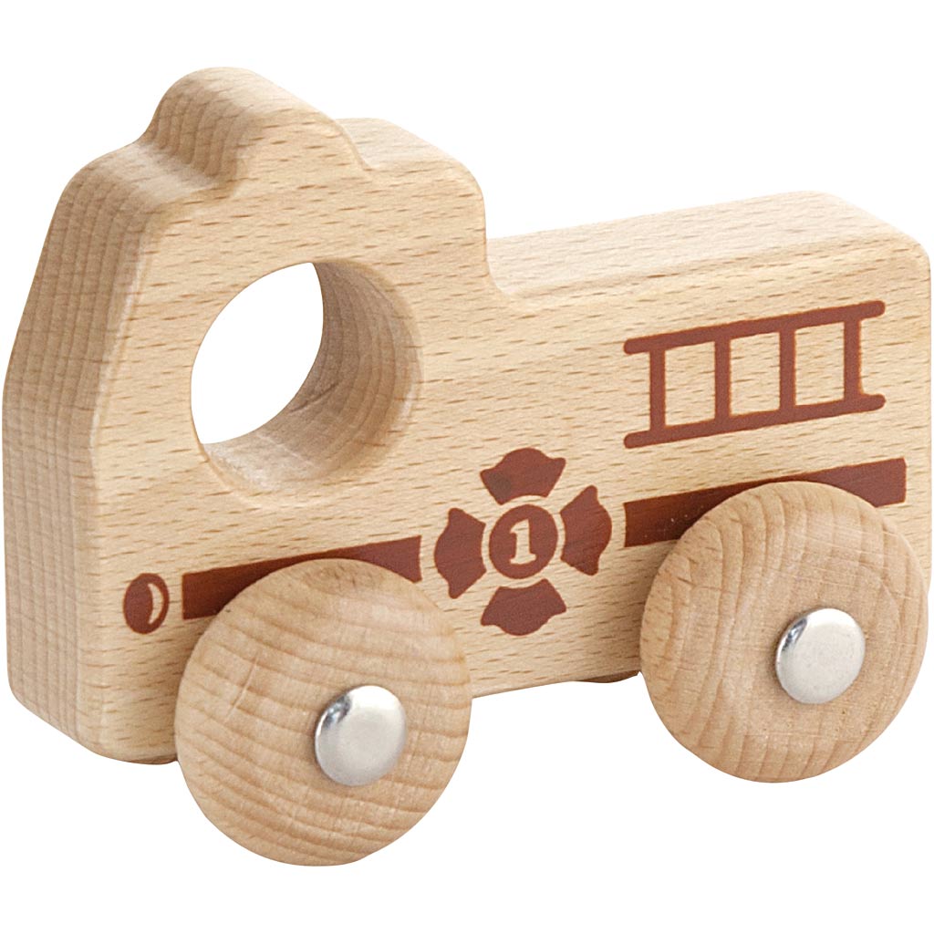 Viga houten auto, brandweerwagen, h: 4,3 cm, l: 9 cm, b: 7,5 cm, 1 stuk