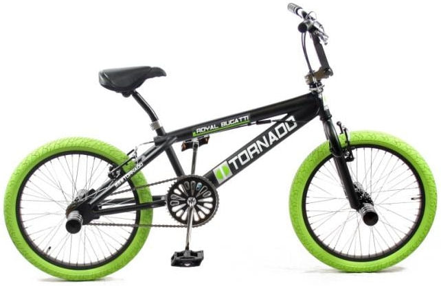 Royal freestyle bmx 20 -bugatti - mat zwart met groene banden