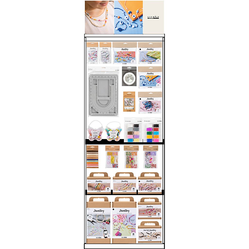 Creativ company vloerdisplay, gemonteerd, category, sieraden, kinderen, h: 1580 mm, l: 600 mm, b: 400 mm, 106 eenh. 1 stuk
