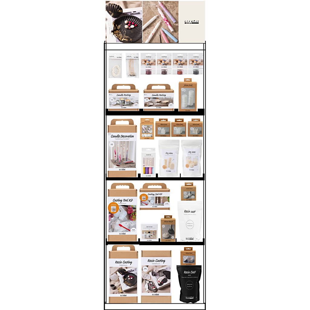 Creativ company vloerdisplay, gemonteerd, category, kaars hars, volwassene, h: 1580 mm, l: 600 mm, b: 400 mm, 139 eenh. 1 stuk