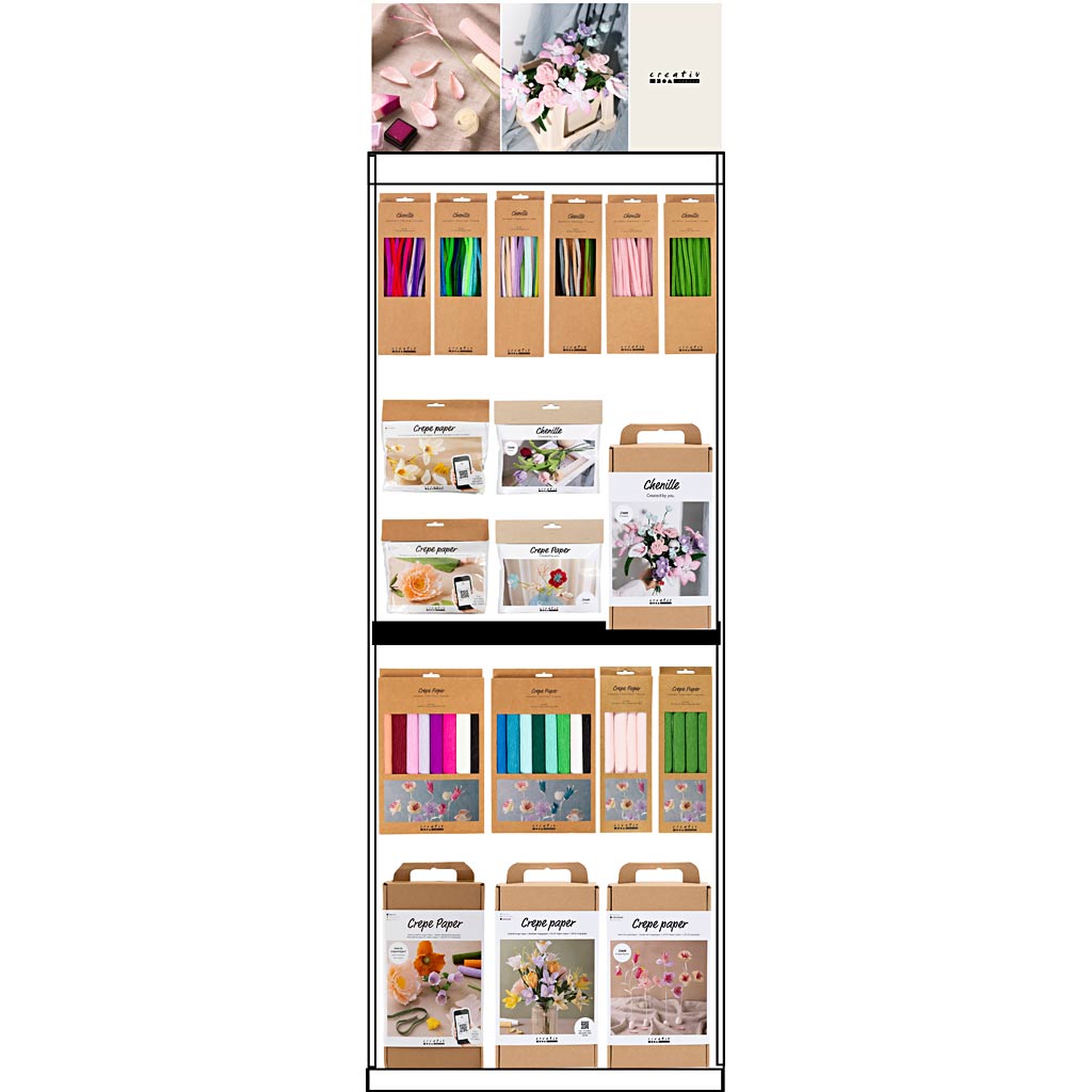 Creativ company vloerdisplay, gemonteerd, category, chenilledraad crêpe, volwassene, h: 1580 mm, l: 600 mm, b: 400 mm, 127 eenh. 1 stuk