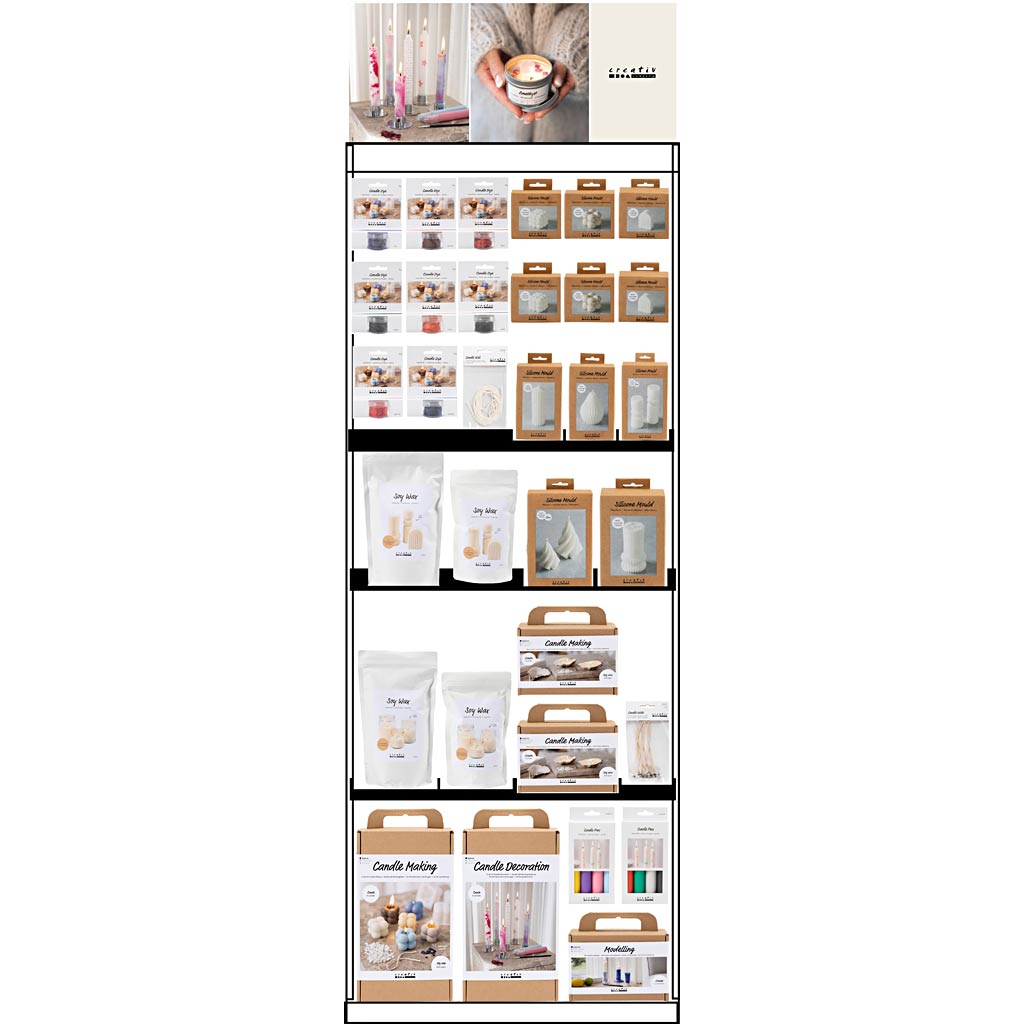 Creativ company vloerdisplay, ongemonteerd, category, kaarsen maken, h: 1580 mm, l: 600 mm, b: 400 mm, 143 eenh. 1 stuk