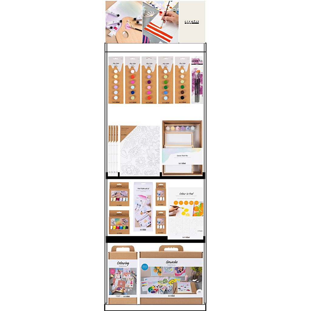 Creativ company vloerdisplay, ongemonteerd, category, acrylverf, volwassene, h: 1580 mm, l: 600 mm, b: 400 mm, 150 eenh. 1 stuk