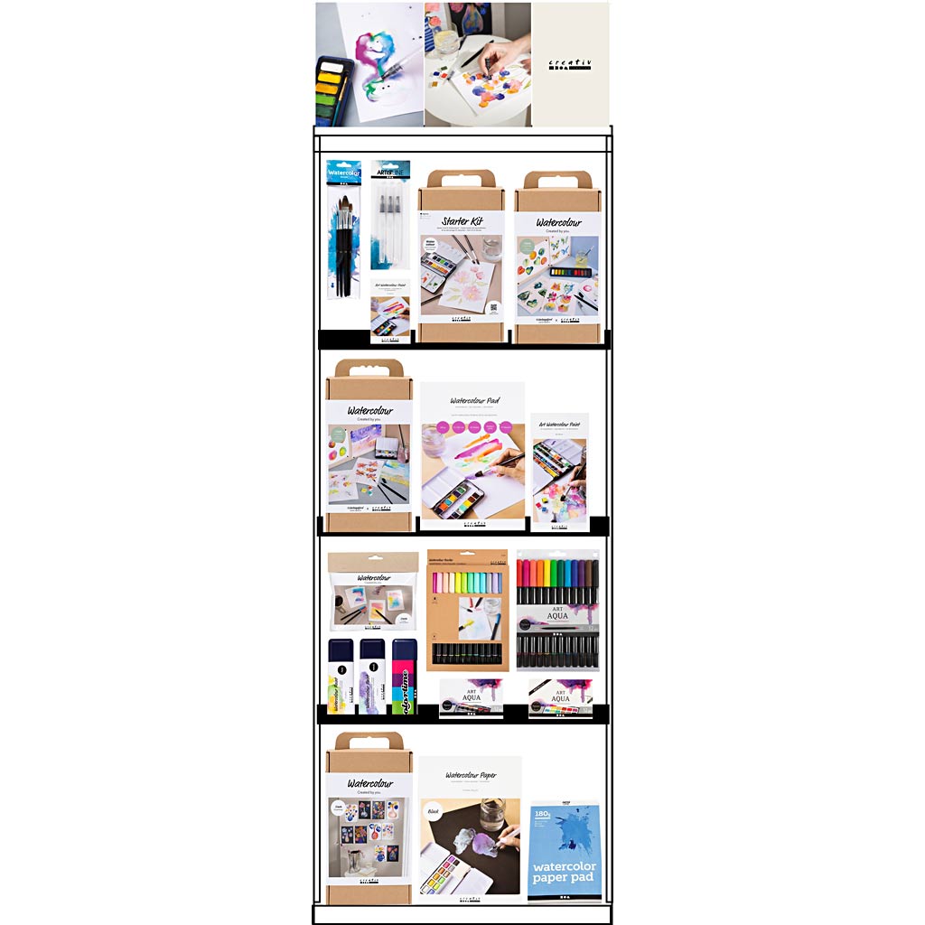 Creativ company vloerdisplay, ongemonteerd, category, aquarel, volwassene, h: 1580 mm, l: 600 mm, b: 400 mm, 176 eenh. 1 stuk