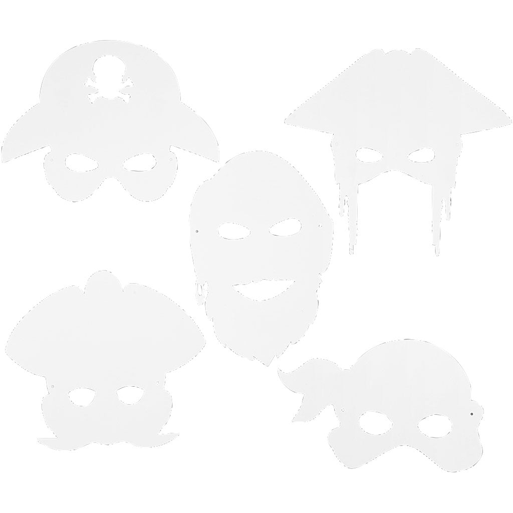 Creativ company piratenmaskers, h: 16-26 cm, b: 17,5-26,5 cm, 230 gr, wit, 16 stuk 1 doos
