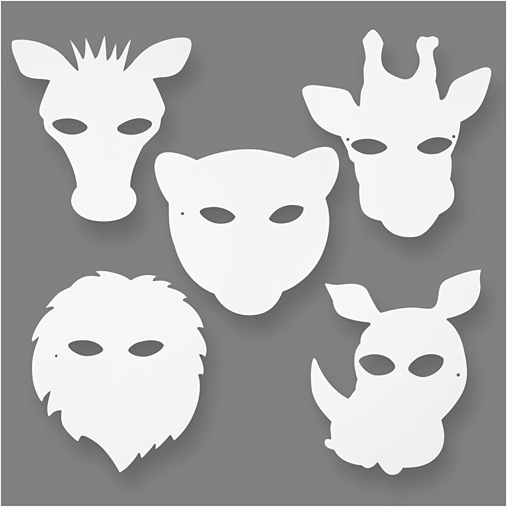 Creativ company jungledierenmaskers, h: 22,5-25 cm, b: 20,5-22,5 cm, 230 gr, wit, 16 stuk 1 doos