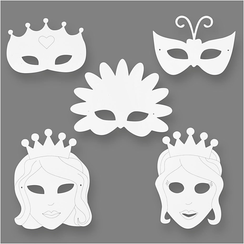 Creativ company sprookjesmaskers, h: 13,5-25 cm, b: 17-25 cm, 230 gr, wit, 16 stuk 1 doos