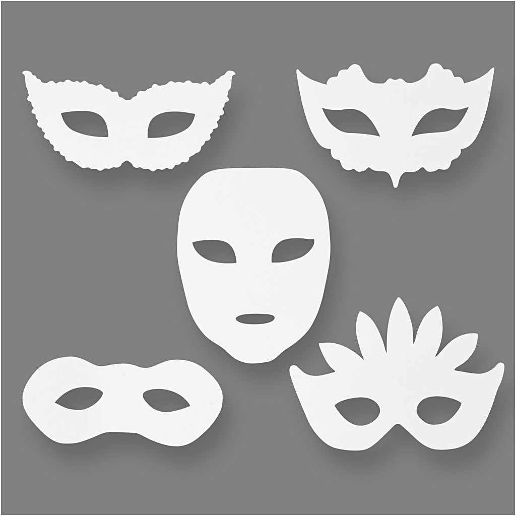 Creativ company theatermaskers, h: 8,5-19 cm, b: 15-20,5 cm, 230 gr, wit, 16 stuk 1 doos