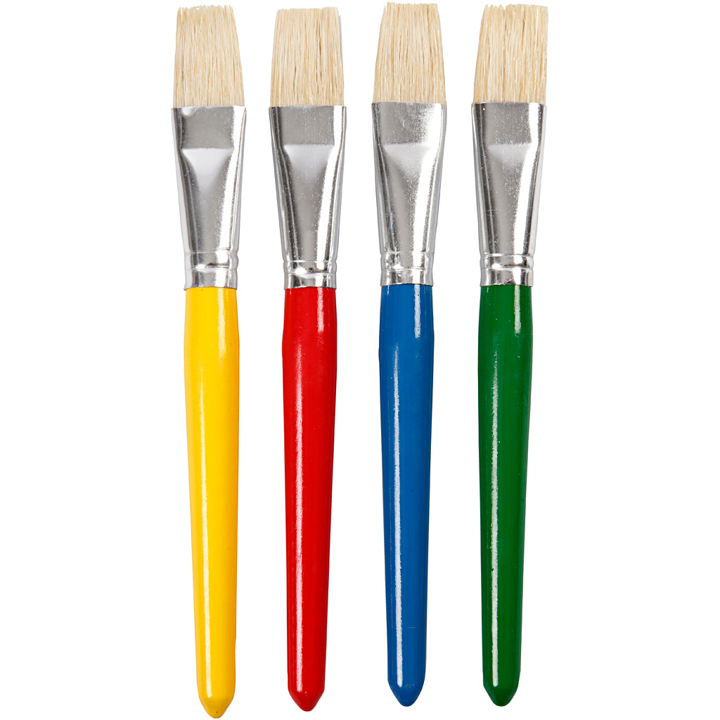 Creativ company kwasten voor kinderen, l: 19 cm, b: 20 mm, plat, 4 stuk 1 doos