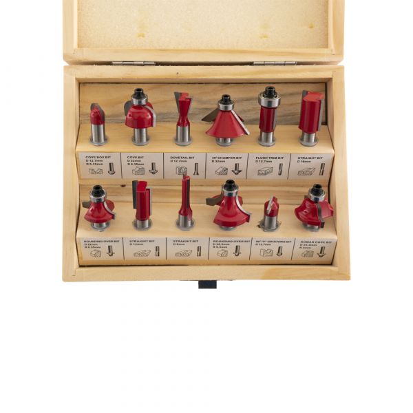 Bovenfreesset 12-delig houten kist
