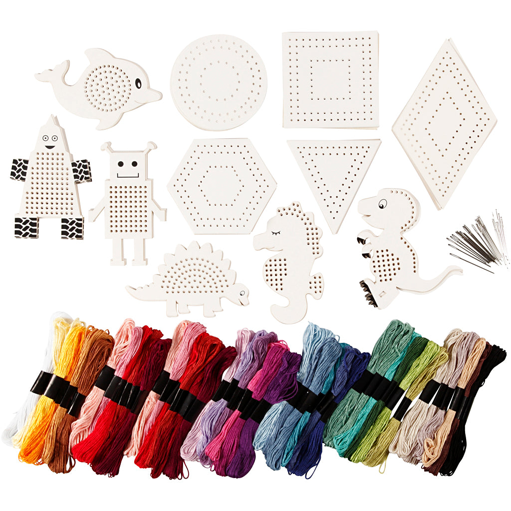 Creativ company groepsset figuren met borduurgaren, afm 8-17 cm, diverse kleuren, 1 set