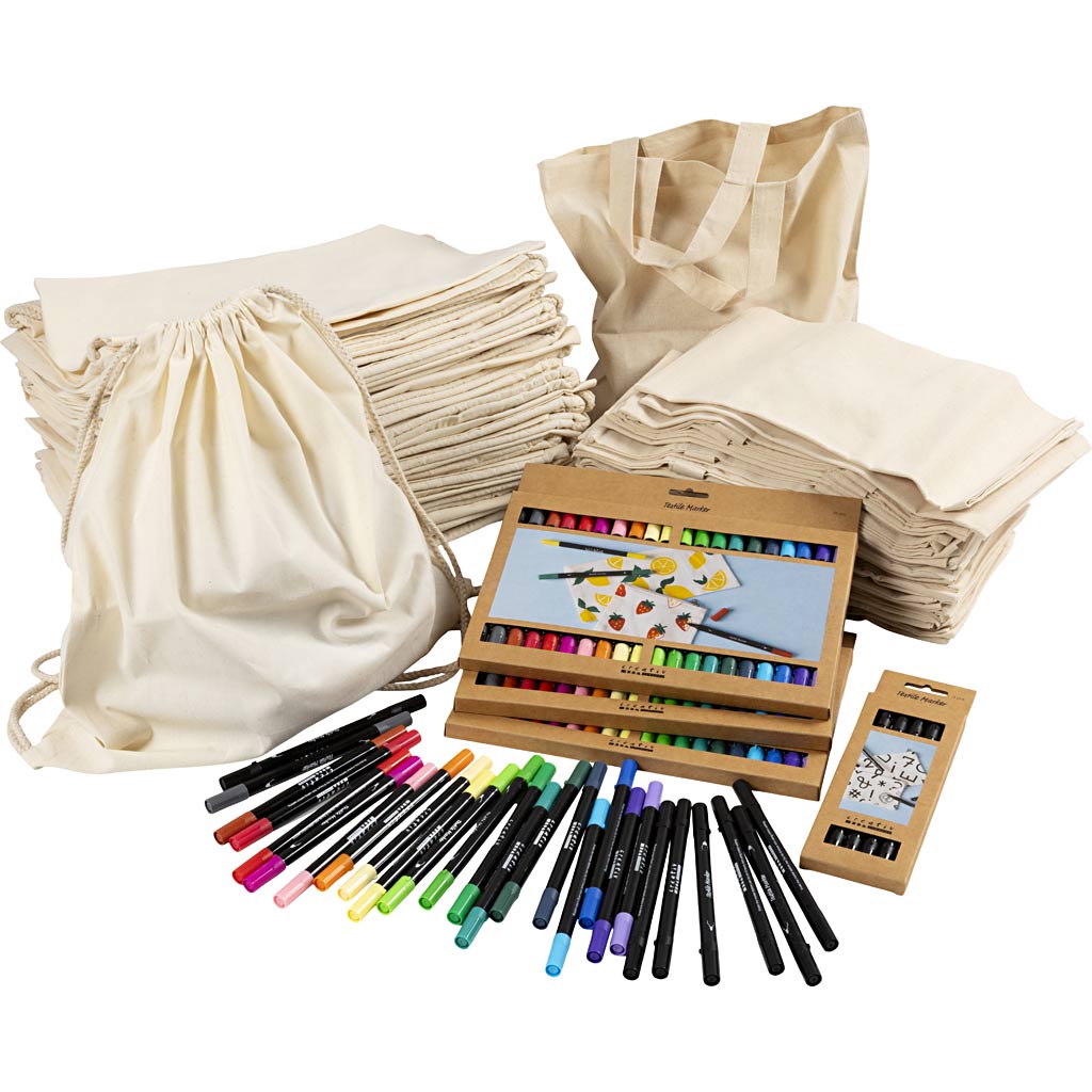 Creativ company groepsset rugzakken en tassen met stiften, afm 27,5x30 cm, diverse kleuren, 1 set