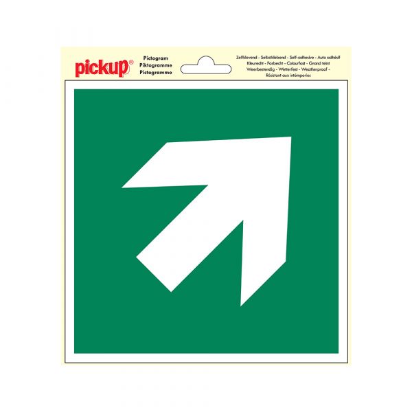 Sticker vluchtweg pijl schuin - 200x200 mm.