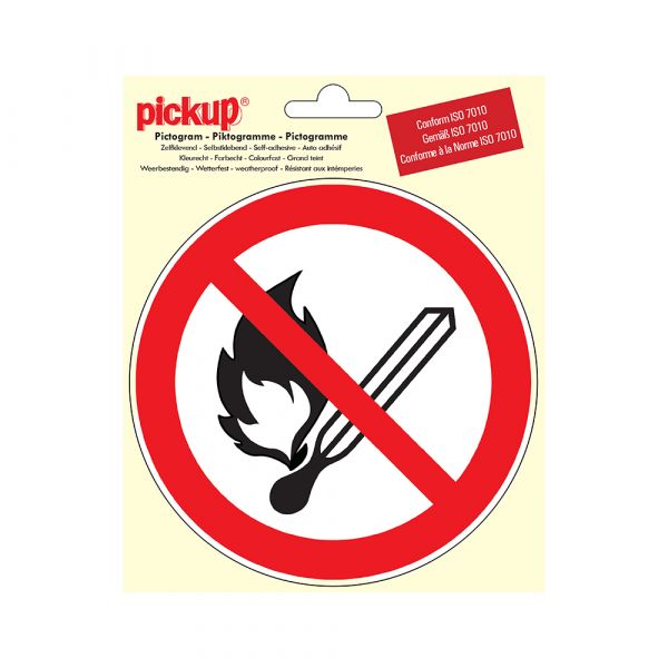 Sticker vuur open vlam verboden - 150 mm rond.