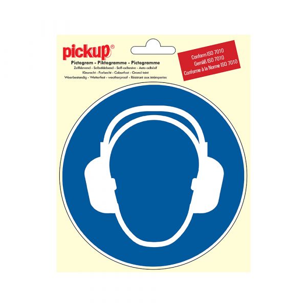 Sticker oorbescherming dragen - 150 mm rond.
