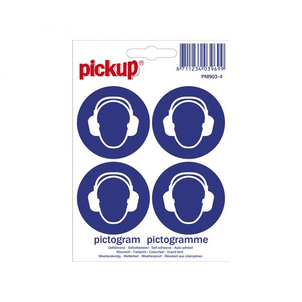 Sticker gehoorbescherming dragen - 47 mm rond 4 stuks.
