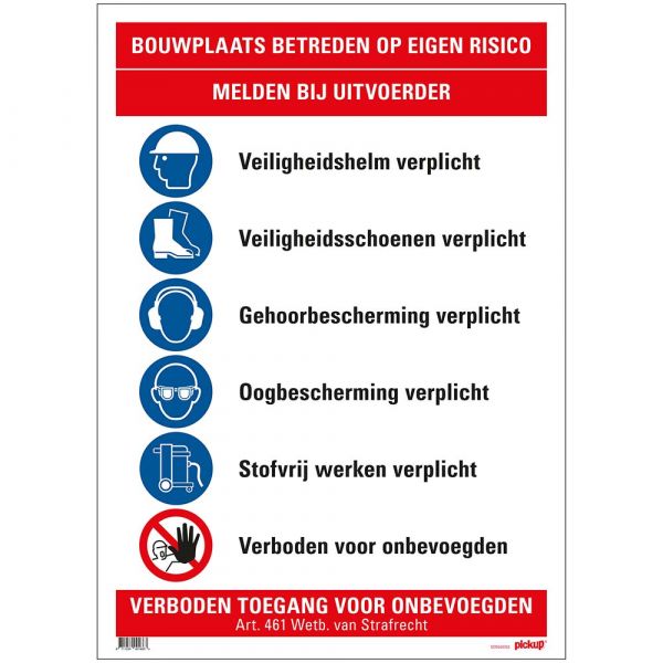 Bouwplaatsbord bouwplaats optreden op eigen - 500x700 mm.