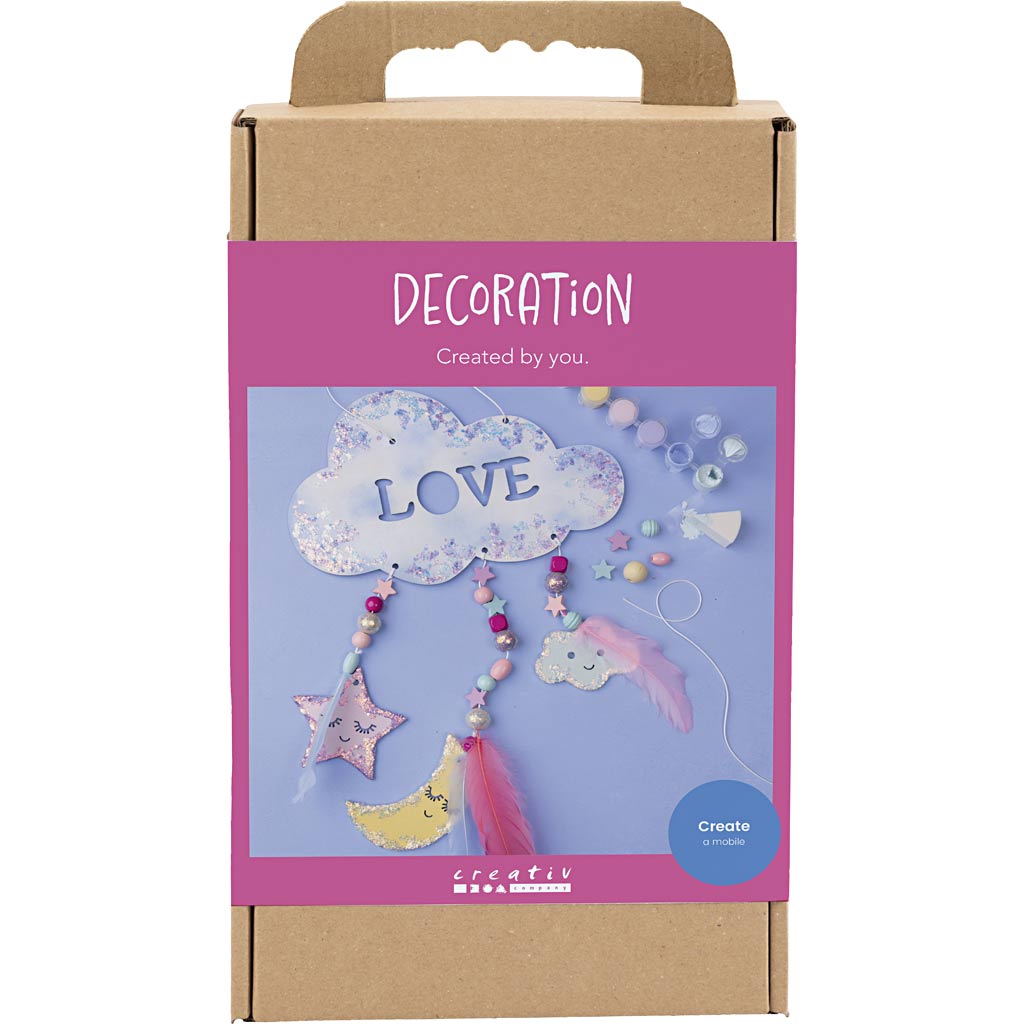 Creativ company hobbyset decoratie, wolk, maan, ster, glitterkleuren, pastelkleuren, 1 doos