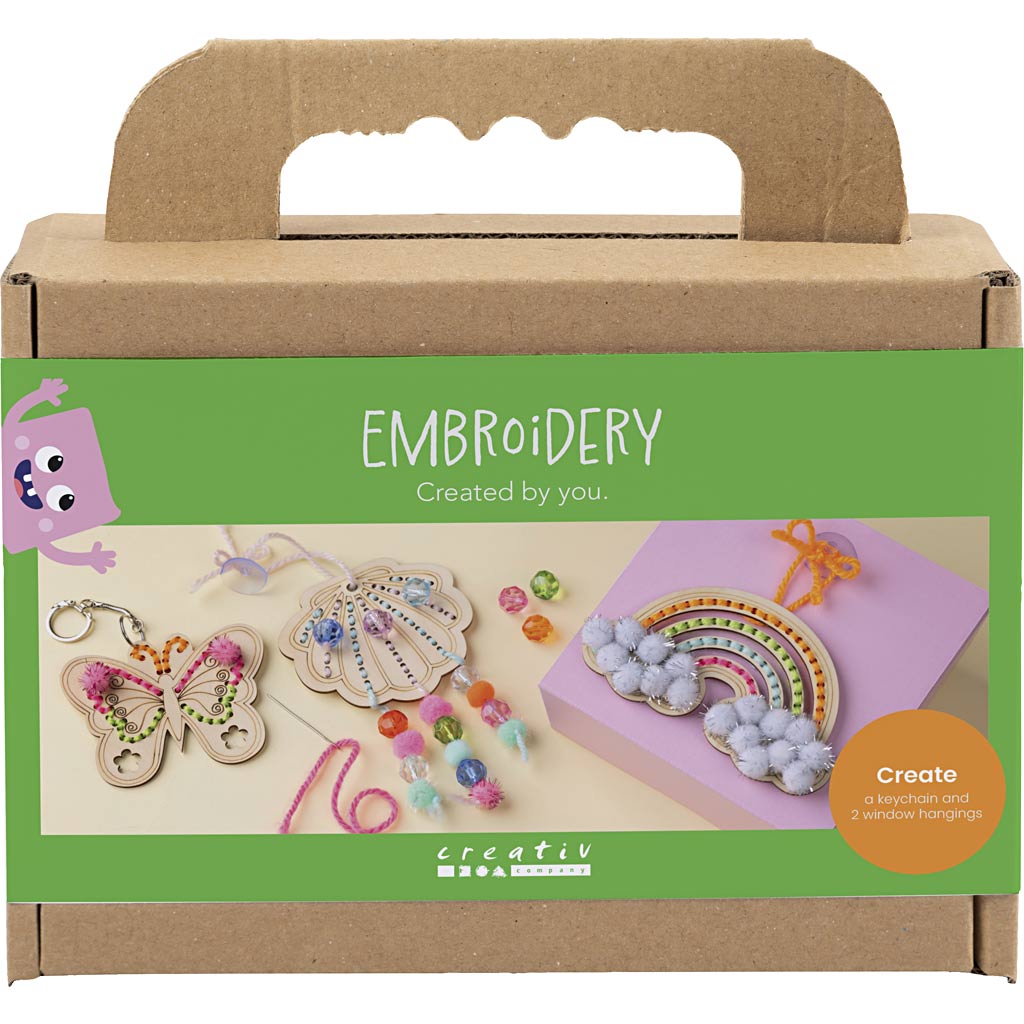 Creativ company mini hobbyset borduurwerk, vlinder, schelp, regenboog, diverse kleuren, 1 doos