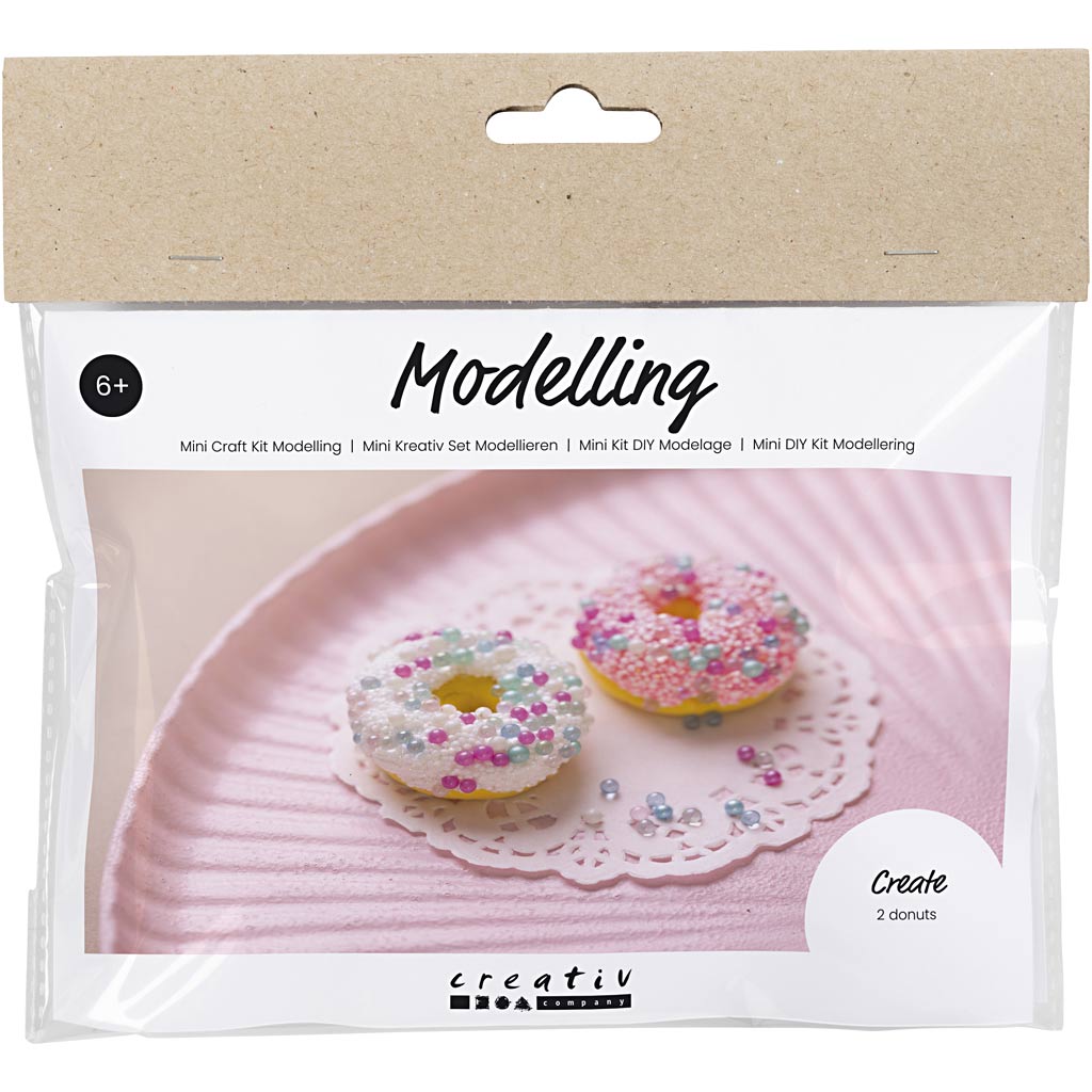 Creativ company mini hobbyset boetseren, donuts, roze, turquoise, wit, geel, 1 doos
