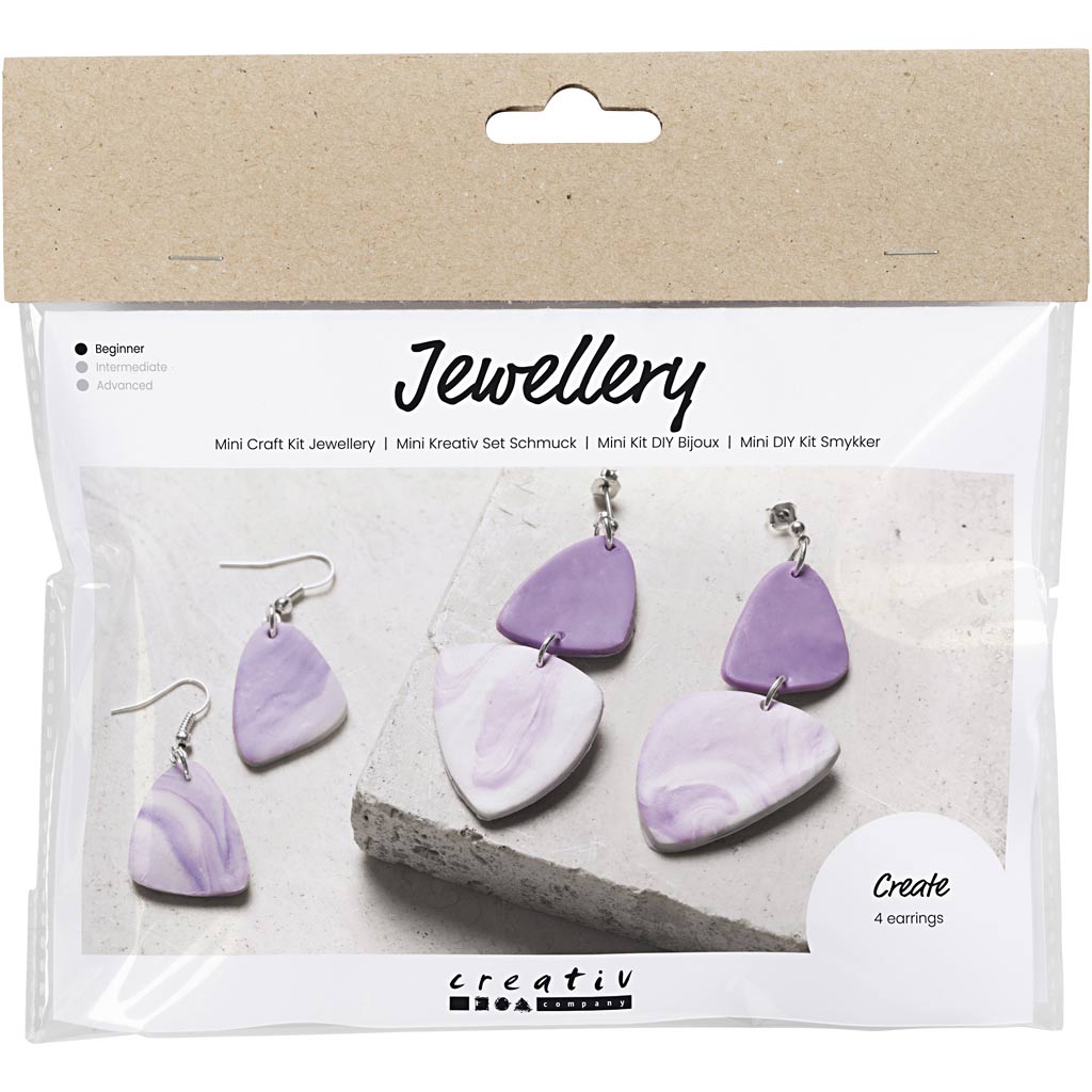 Creativ company mini hobbyset sieraden, gemarmerde oorringen, lichtpaars, 1 doos