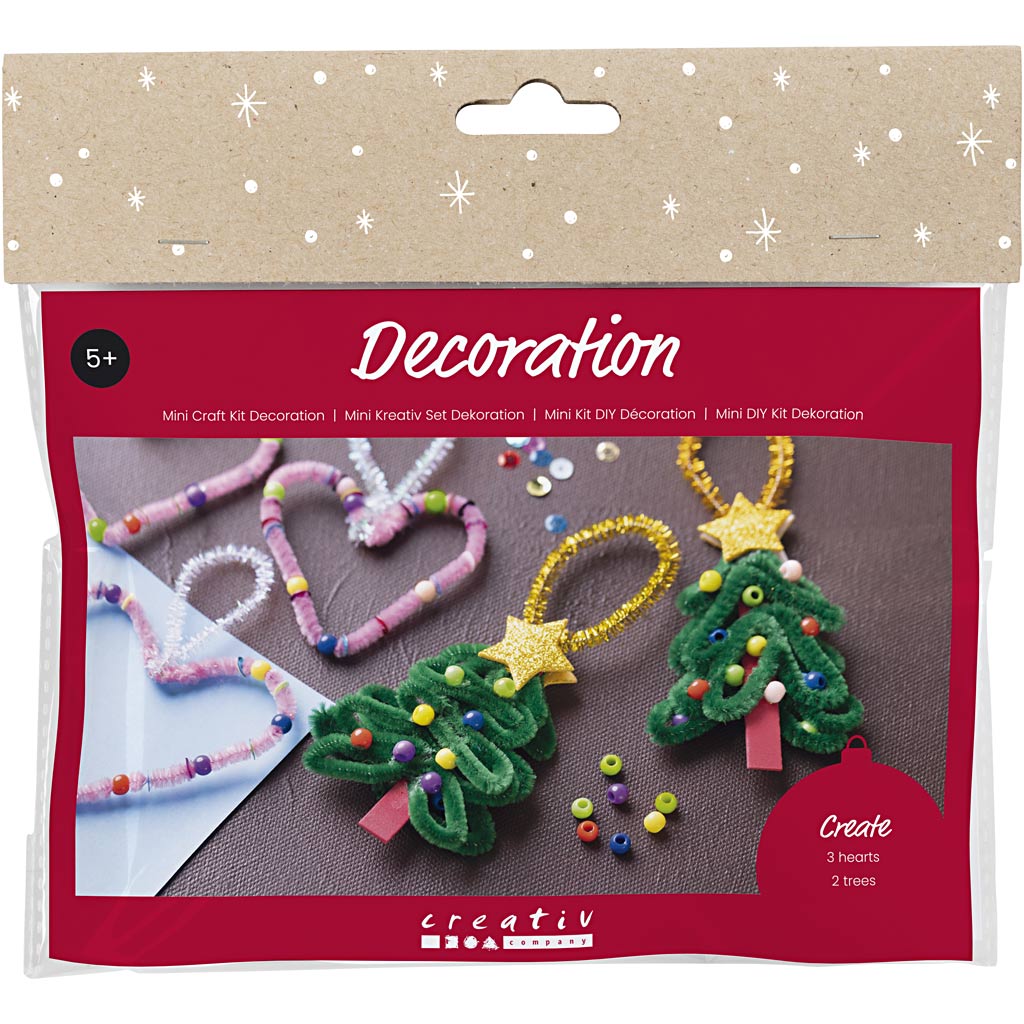 Creativ company mini hobbyset decoratie, hartjes en kerstbomen, 1 doos