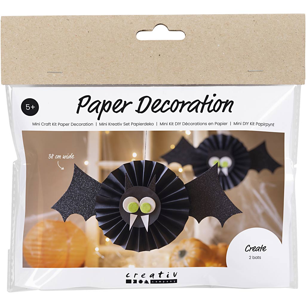 Creativ company mini hobbyset decoraties van papier, vleermuizen, zwart, wit, 1 doos