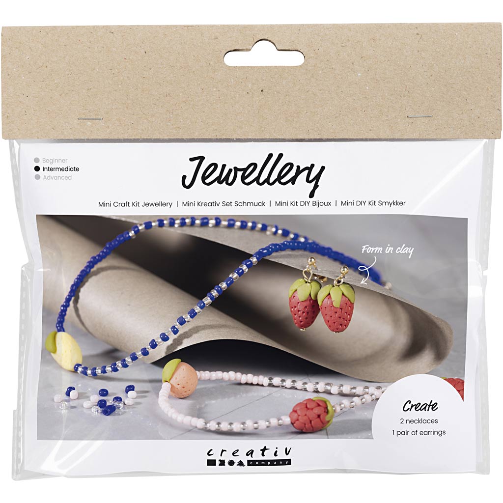 Creativ company mini hobbyset sieraden, halsketting en oorbellen, koningsblauw, 1 doos