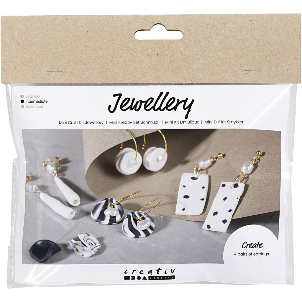 Creativ company mini hobbyset sieraden, oorbellen, zwart, wit, 1 doos