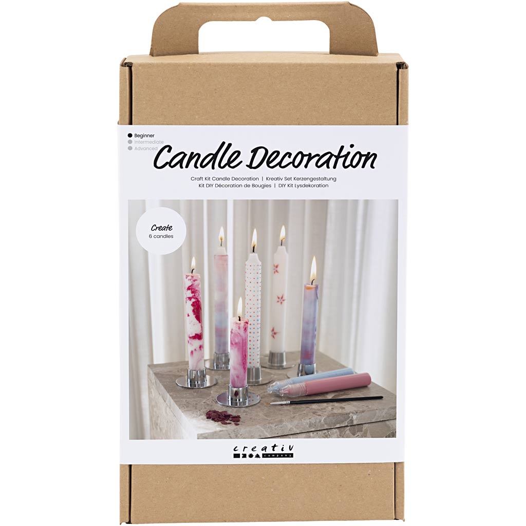 Creativ company hobbyset kaarsen decoreren , versierde spitse kaarsen, wit, 1 doos