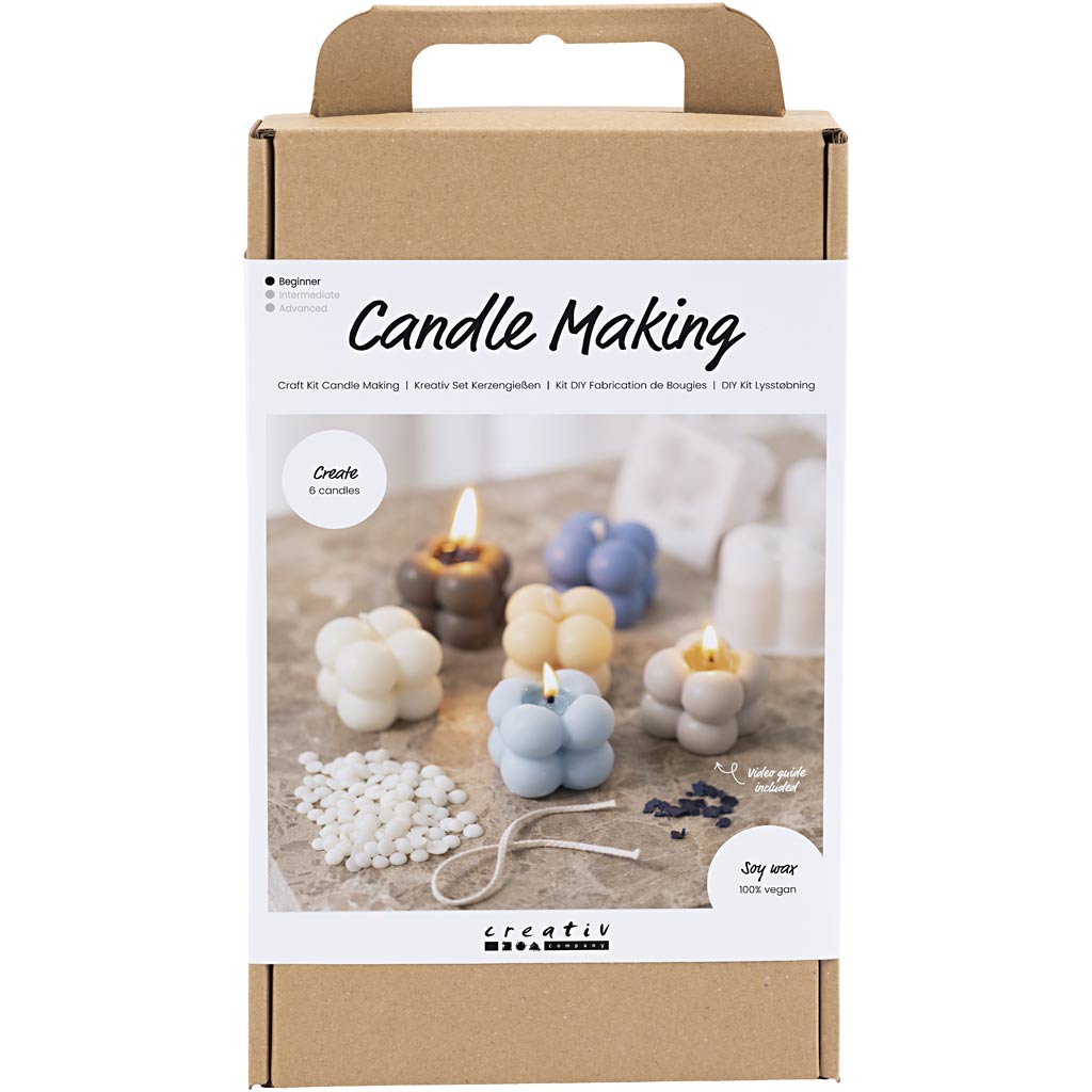 Creativ company hobbyset kaarsen maken, bubble sojakaars, beige, lichtblauw, crème, 1 doos